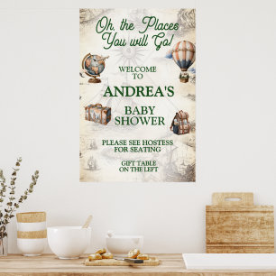 Poster Fête de Bébé Thème Voyage Oh Les Endroits Où Tu Ir