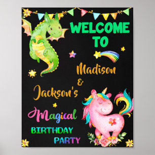 Poster Fête de bienvenue Dragon et Unicorn signe Magic pa
