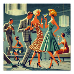 Poster Fête de cocktail de danse Martini moderne du milie