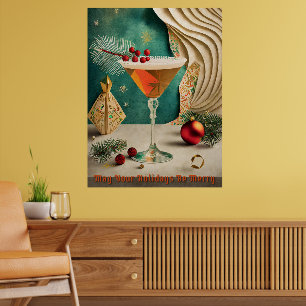 Poster Fête de cocktail de Noël du milieu du siècle Happy