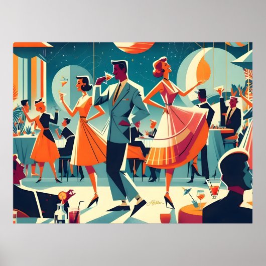 Poster Fête de Cocktail d'Ère Spatiale Milieu de Siècle (Devant)