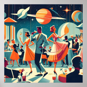 Poster Fête de Cocktail d'Ère Spatiale Milieu de Siècle