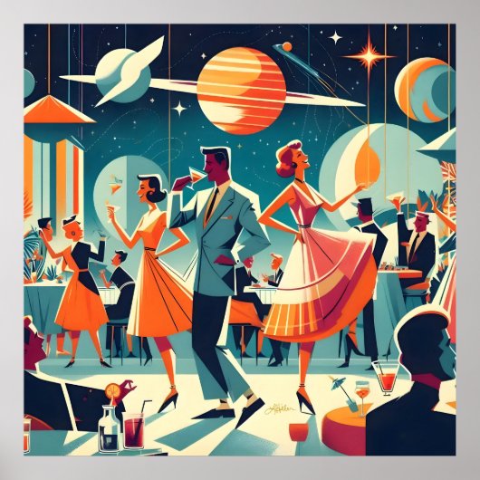 Poster Fête de Cocktail d'Ère Spatiale Milieu de Siècle (Devant)
