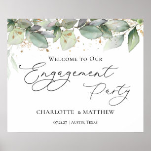 Poster Fête de fiançailles avec feuillage verdure Bienven