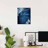 Poster Fête de fiançailles lanterne hydrangea bleue bois  (Bureau à domicile)