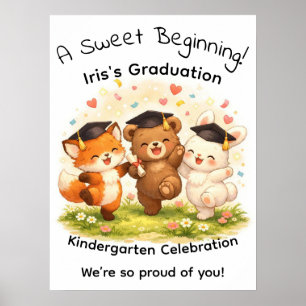 Poster Fête de fin d'études Renard Ours Lapin pour Enfant