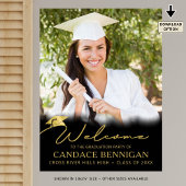 Poster Fête de graduation Bienvenue Black Gold Script Pho