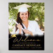 Poster Fête de graduation Bienvenue Black Gold Script Pho (Devant)