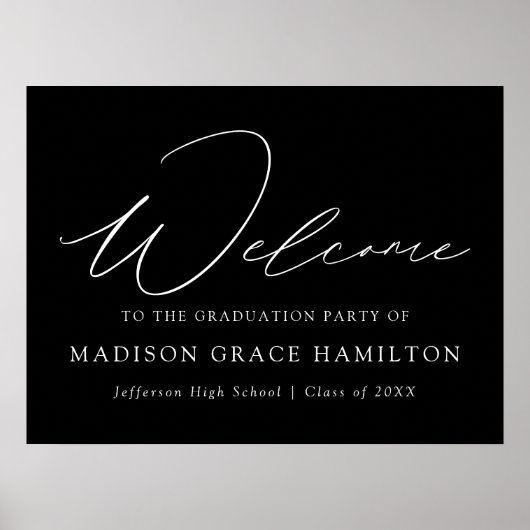Poster Fête de graduation moderne de bienvenue noir et bl (Devant)