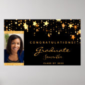 Poster Fête de graduation noir étoiles d'or photo 2023 (Devant)