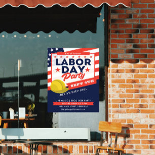 Poster Fête de la fête du Travail Drapeau USA Casque de c