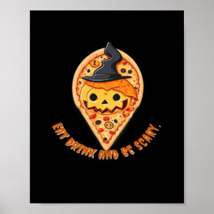 Poster Fête de la Pizza Halloween Citrouille Chapeau de S