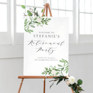 Poster Fête de la retraite verte et blanche Fleur Bienven