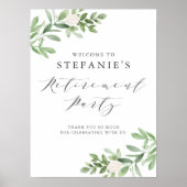 Poster Fête de la retraite verte et blanche Fleur Bienven (Devant)