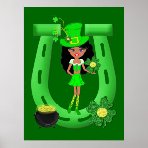 Poster Fête de la St Patrick Brunette Girl Leprechaun