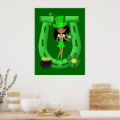 Poster Fête de la St Patrick Brunette Girl Leprechaun (Cuisine)