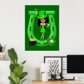 Poster Fête de la St Patrick Brunette Girl Leprechaun (Bureau à domicile)