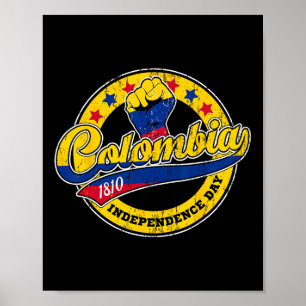 Poster Fête de l'Indépendance Colombie Drapeau Retro Styl