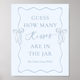 Poster Fête de mariage au ruban bleu : devinez combien de