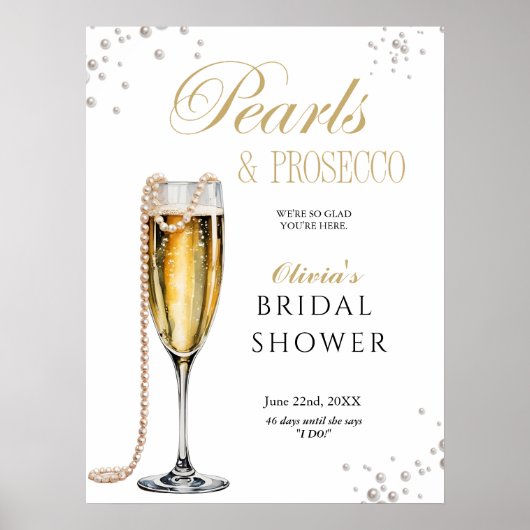 Poster Fête de mariage avec perles et Prosecco, Brunch de (Devant)