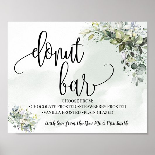 Poster Fête de mariage bar Donut réception eucalyptus ver (Devant)