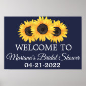 Poster Fête de mariage champêtre avec tournesols Bleu mar (Devant)