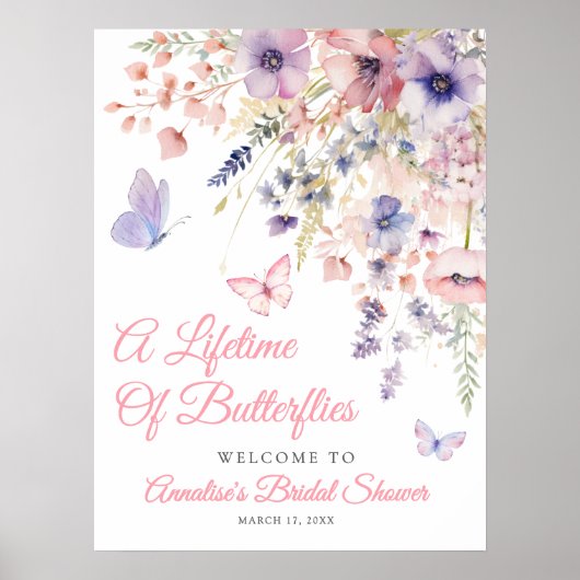 Poster Fête de mariage champêtre papillon (Devant)