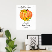 Poster Fête de mariage d'automne Fleur Orange Citrouille (Bureau à domicile)