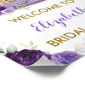 Poster Fête de mariage de voyage aventure fleuri or viole (Coin)