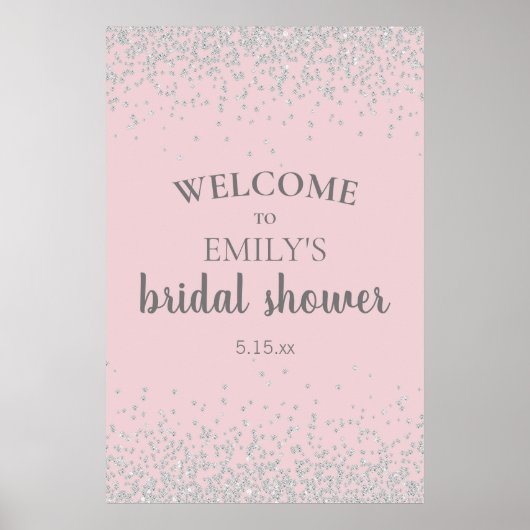 Poster Fête de mariage élégante rose poudré avec confetti (Devant)