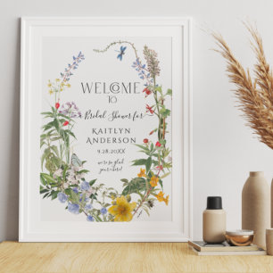 Poster Fête de mariage floral aquarelle fleurs sauvages d