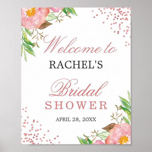 Poster Fête de mariage Floral Rose Confetti Élégante (Devant)