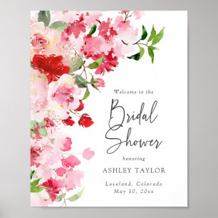 Poster Fête de mariage floral rose rouge