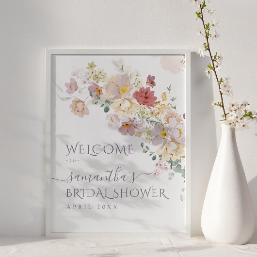 Poster Fête de Mariage Florale Aquarelle Violette Printan