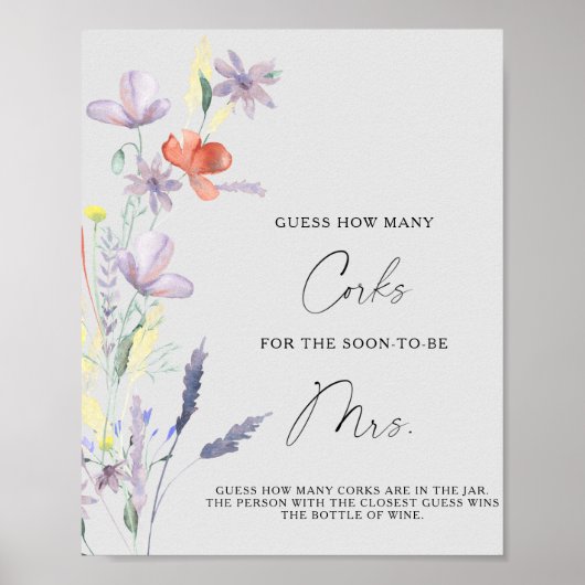 Poster Fête de Mariage Florale Devinez Combien de Liège (Devant)