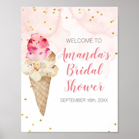 Poster Fête de Mariage Glace Rose et Or (Devant)