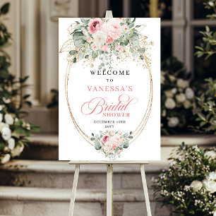 Poster Fête de Mariage Minimaliste Accueil Roses Blush Or