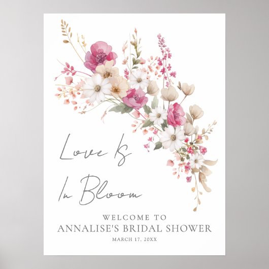 Poster Fête de mariage Rose Fleur Sauvage (Devant)