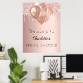 Poster Fête de mariage rose gold paillettes bienvenue (Bureau à domicile)