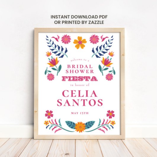 Poster Fête de mariage rose jaune mexicaine