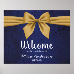 Poster Fête de Mariage Ruban Doré Bleu Foncé