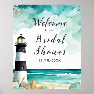 Poster Fête de mariage thème phare nautique