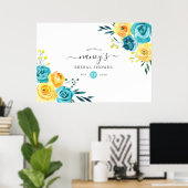 Poster Fête de mariage turquoise et jaune floral (Bureau à domicile)