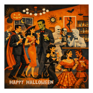 Poster Fête de martini Halloween Moderne du Milieu du Siè