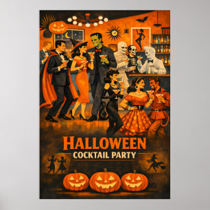 Poster Fête de martini Halloween Moderne du Milieu du Siè