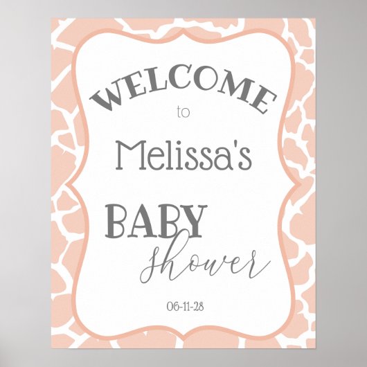 Poster Fête de Naissance Bébé Fille Rose Girafe (Devant)