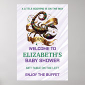 Poster Fête de naissance Bébé Scorpion Lavande et Vert (Devant)