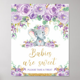 Poster Fête de naissance de l'éléphant floral Bébés sont 