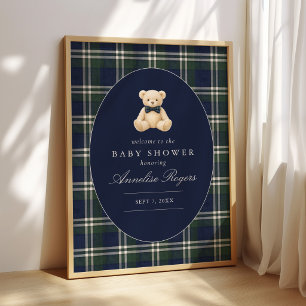 Poster Fête de naissance d'un garçon ourson tartan polo c