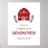 Poster Fête de Naissance Ferme Rustique Grange Rouge Aqua (Devant)